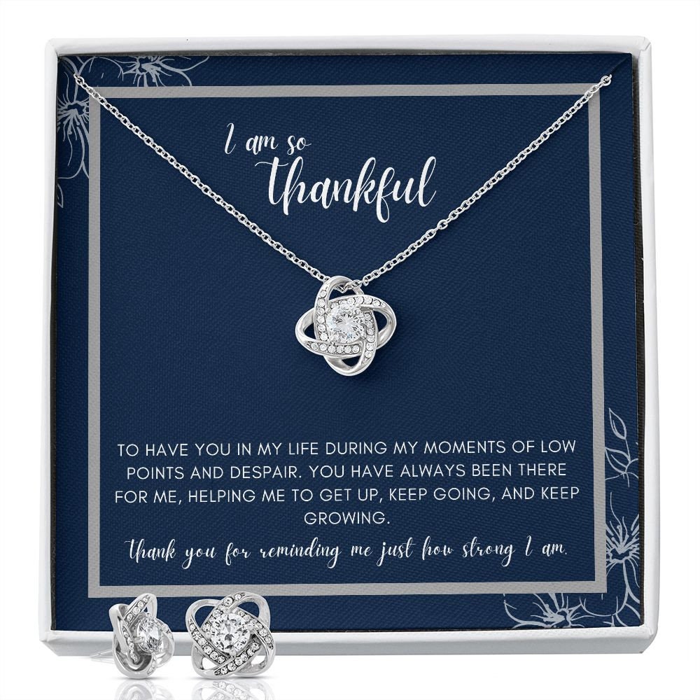 I am so thankful to have you in my life, Necklace and earring set, Blue Background