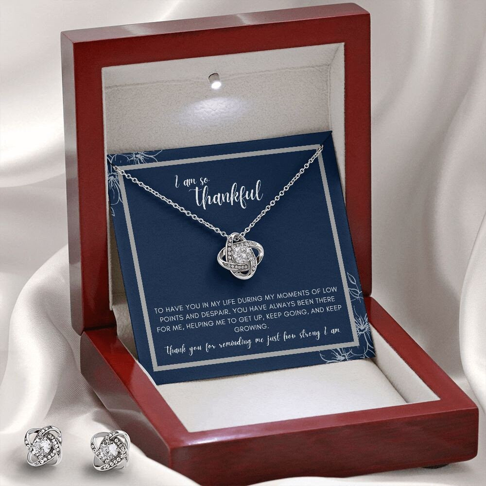 I am so thankful to have you in my life, Necklace and earring set, Blue Background